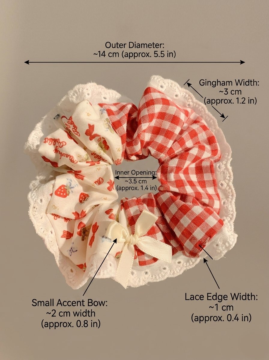 Red Strawberry and Gingham Print Scrunchie, 14cm