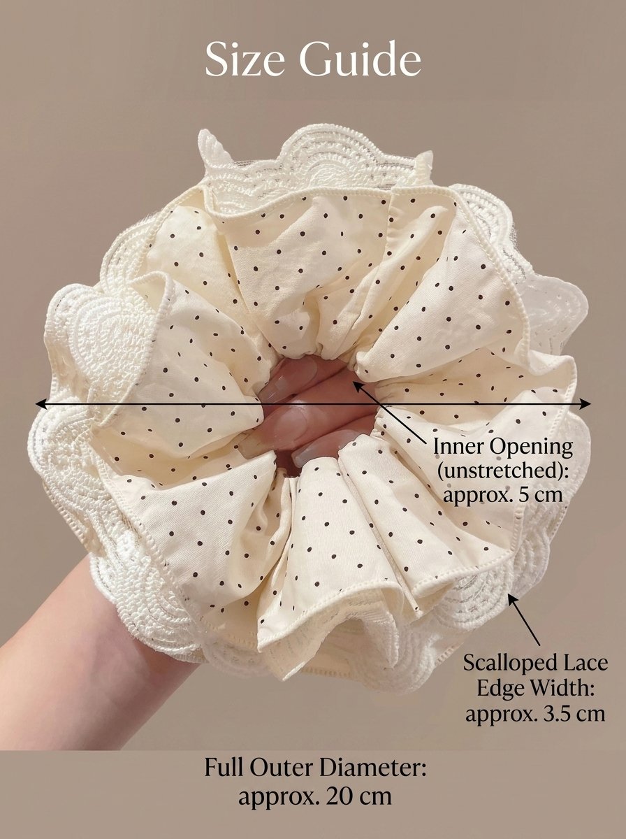 Cream Polka Dot Lace Edge Scrunchie, 20cm