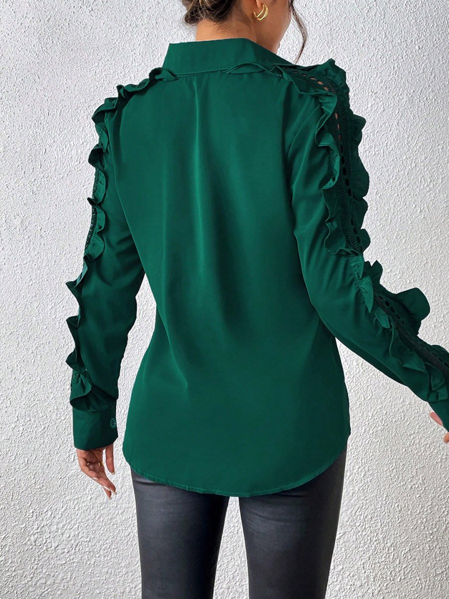 Green Ruffle Sleeve Button-Up Shirt