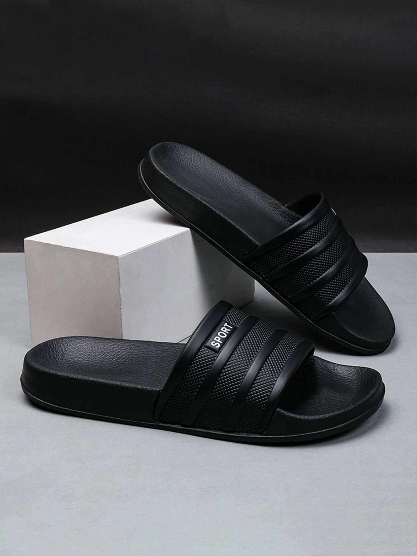 Men Black Slide Sandals