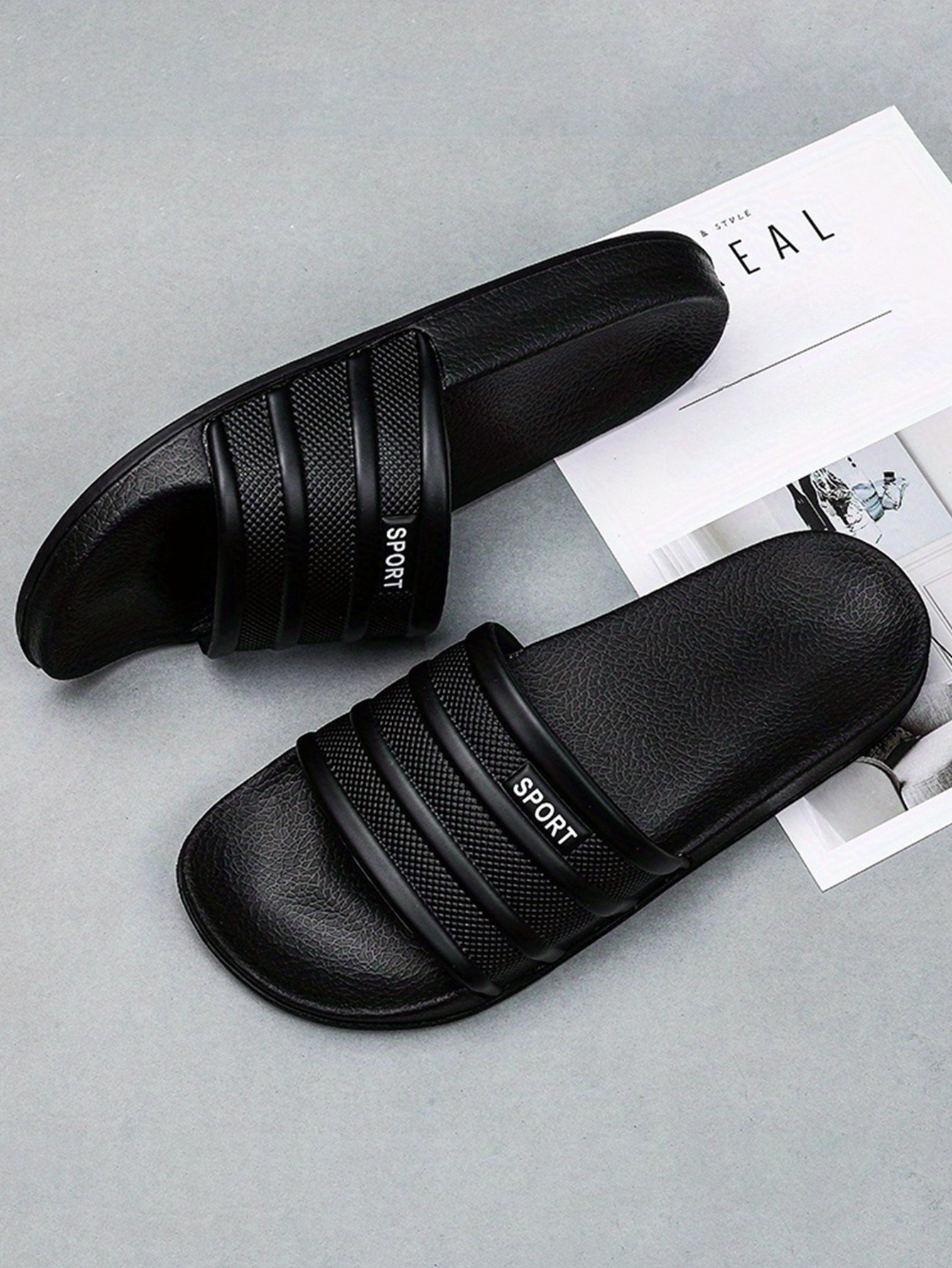 Men Black Slide Sandals