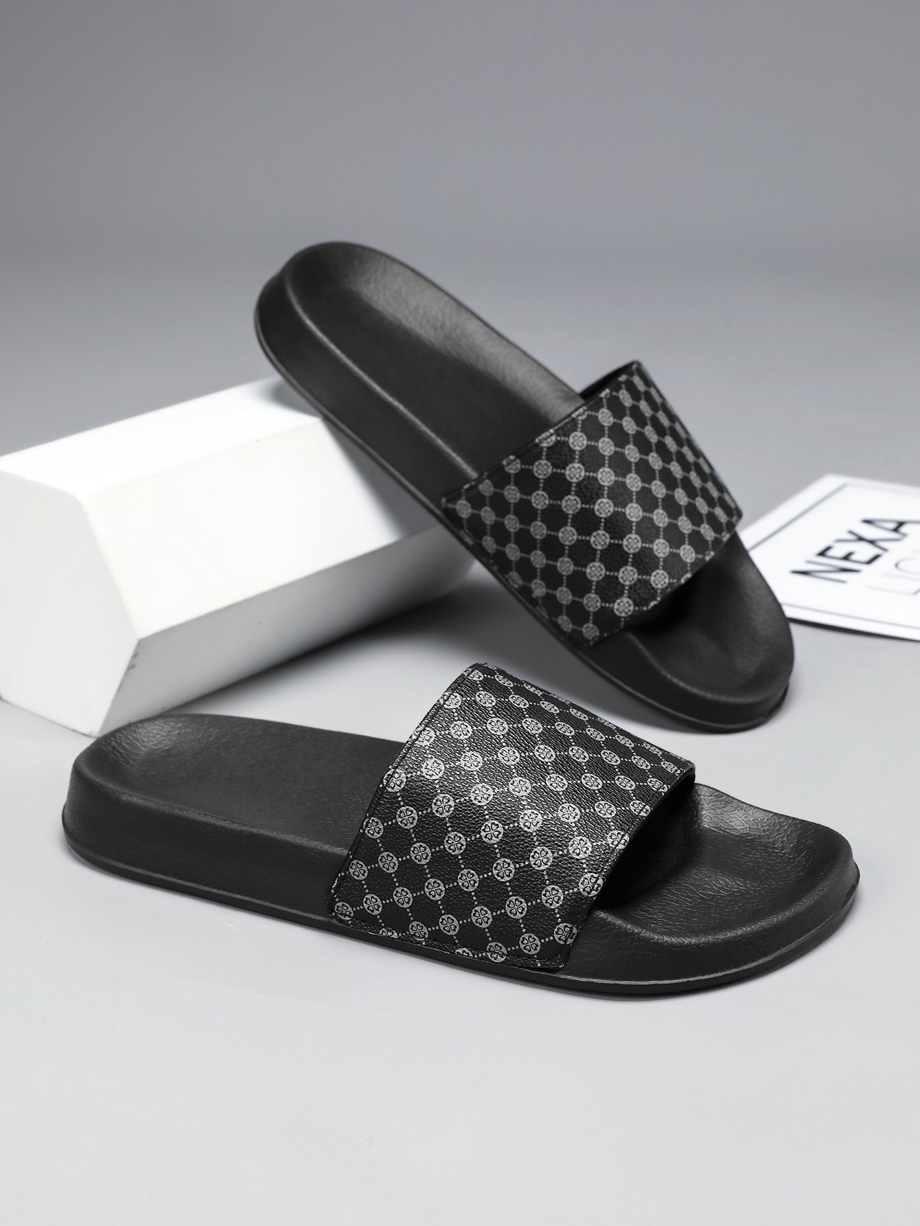 Men Black Patterned Slip-On Flip-Flops