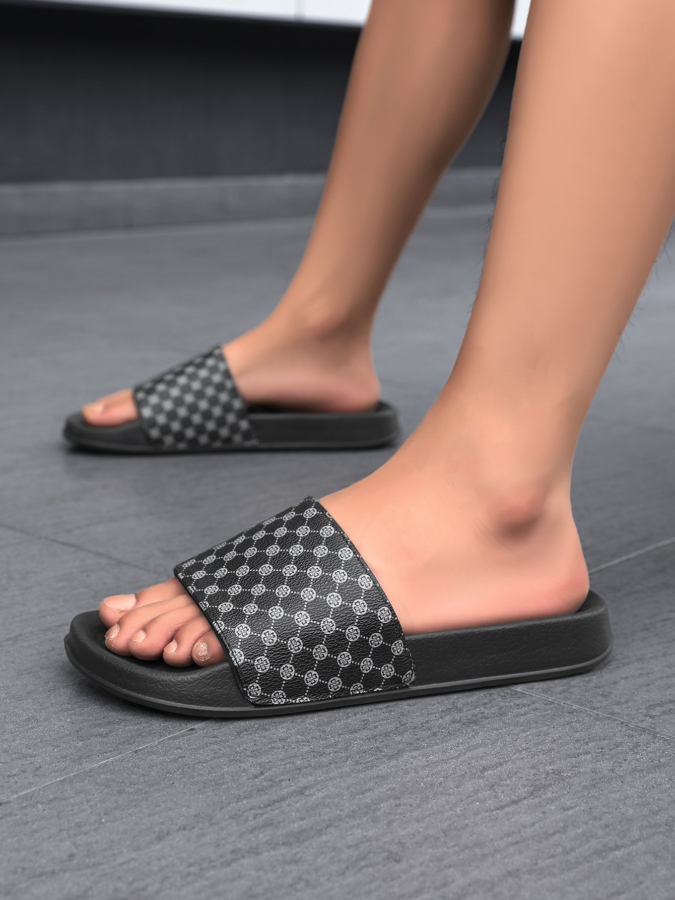 Men Black Patterned Slip-On Flip-Flops