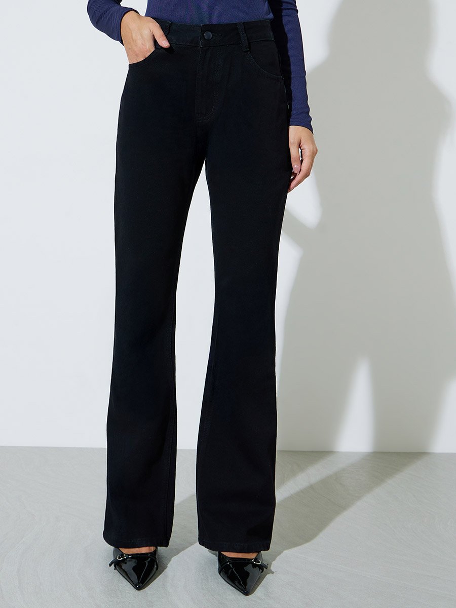 Black Solid Flared Jeans