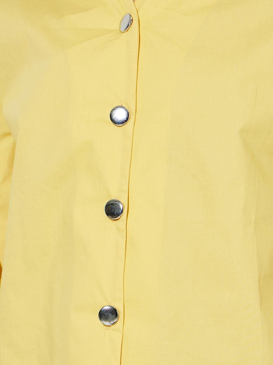 Yellow Solid Metal Button Collarless Shirt