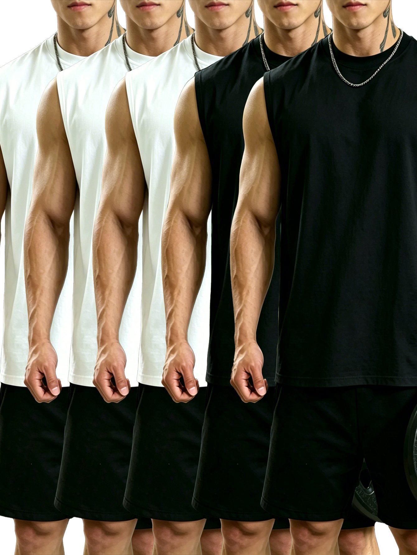 Pack of 3 - Plain White And Black Gym Tank Top