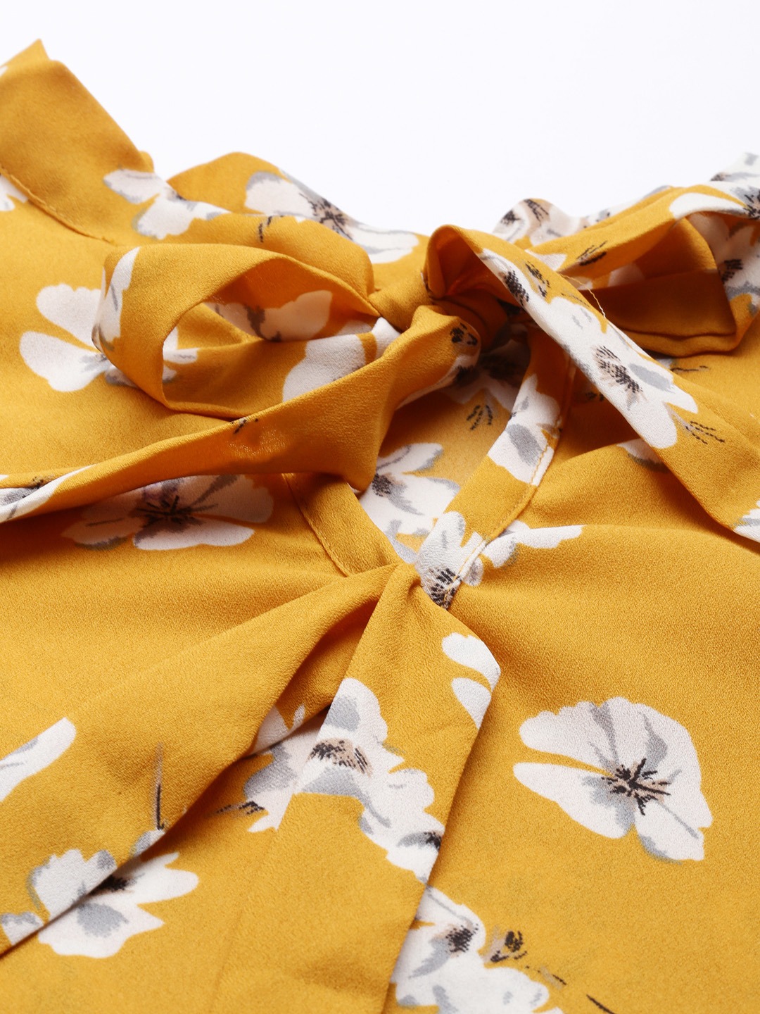 Mustard Floral High-Neck Long-Sleeve Regular Fit Top