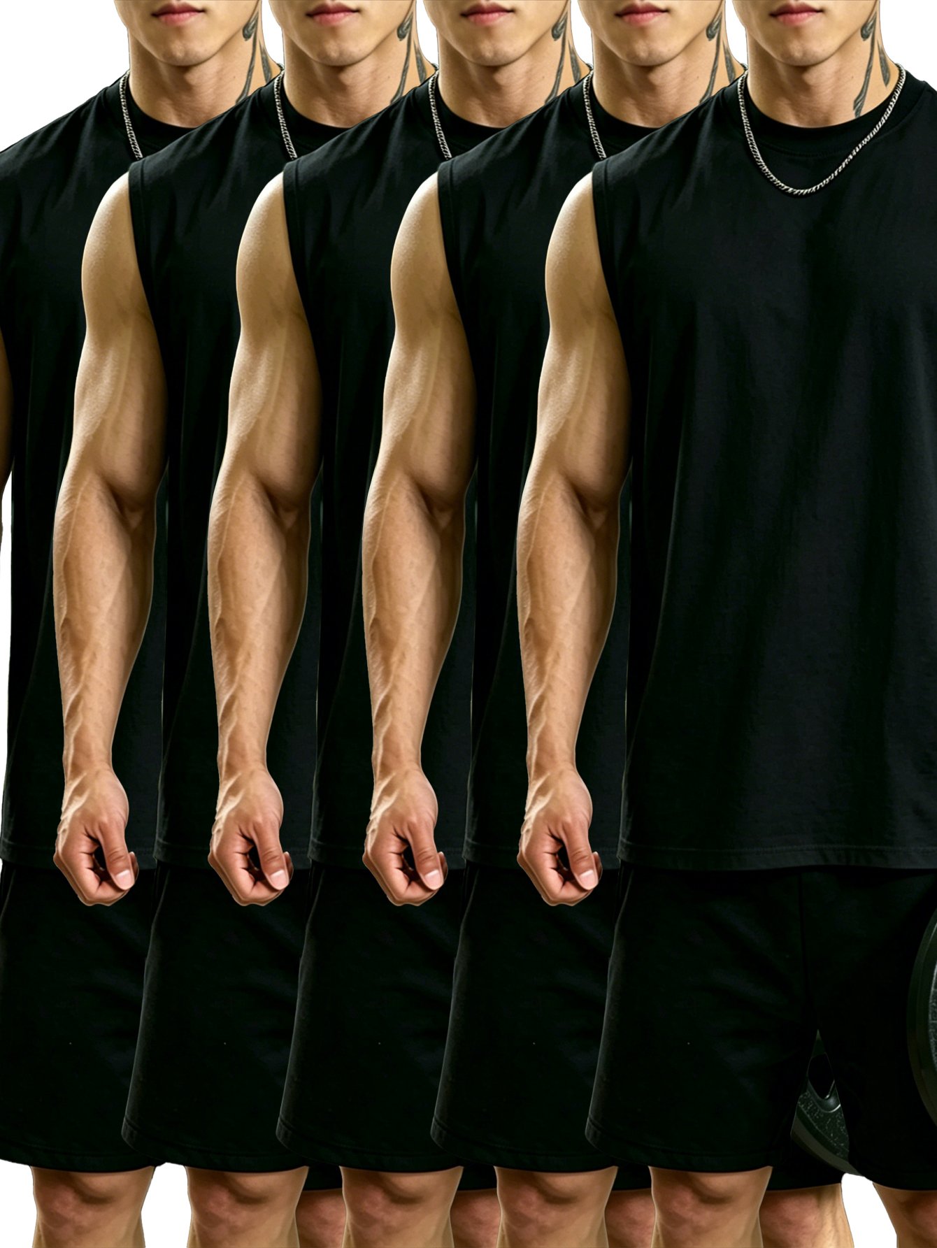 Pack of 5 - Plain Black Gym Tank Top