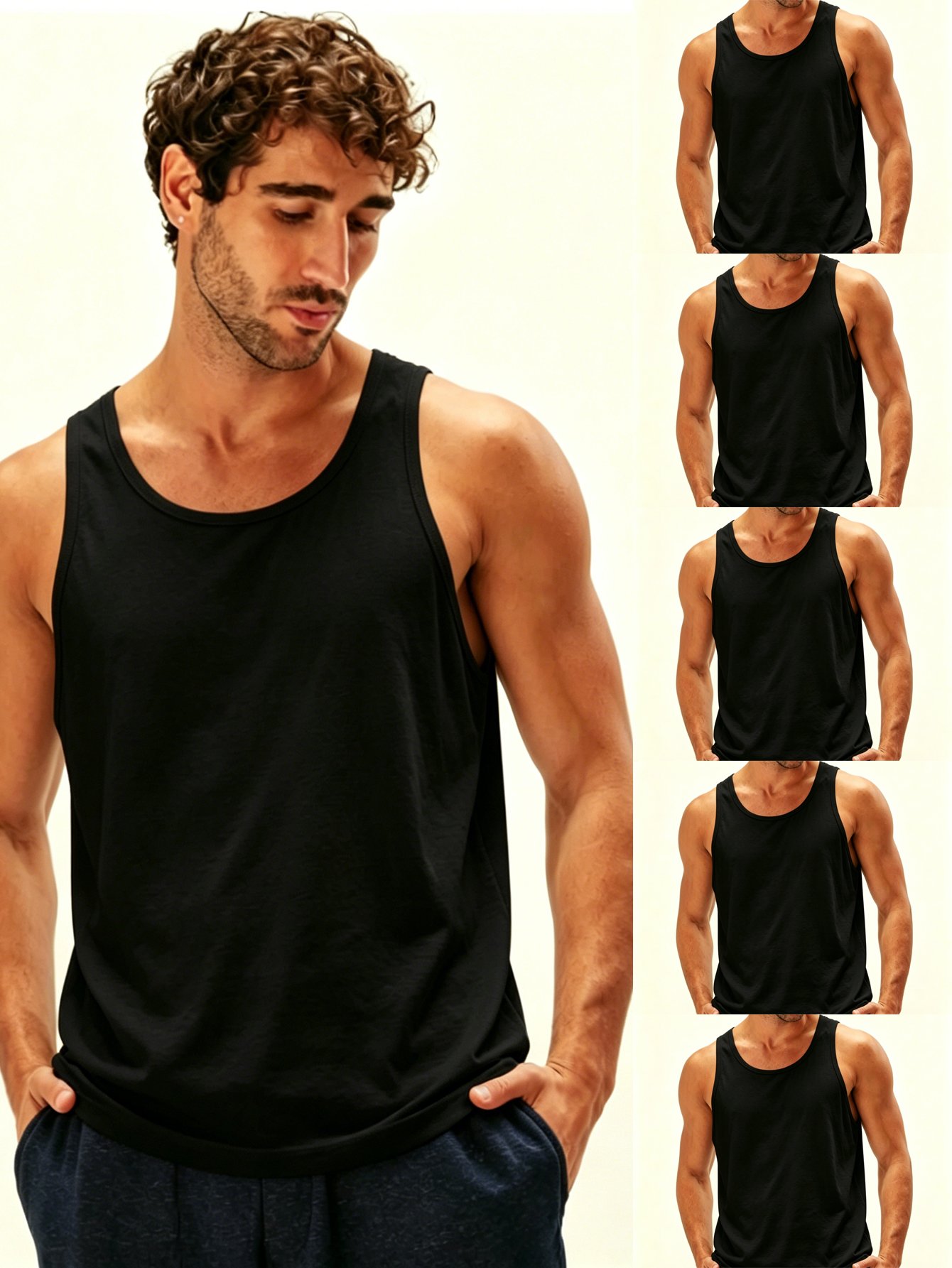 Pack of 5 - Plain Black Athletic Tank Top