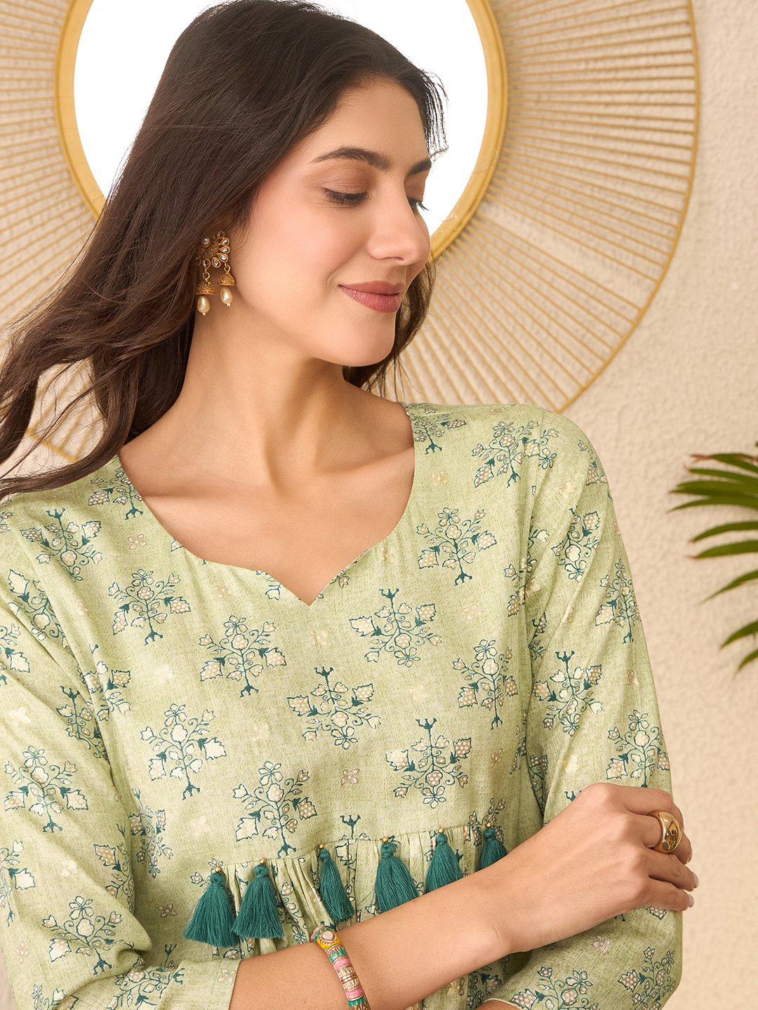 Green Floral Peplum Top