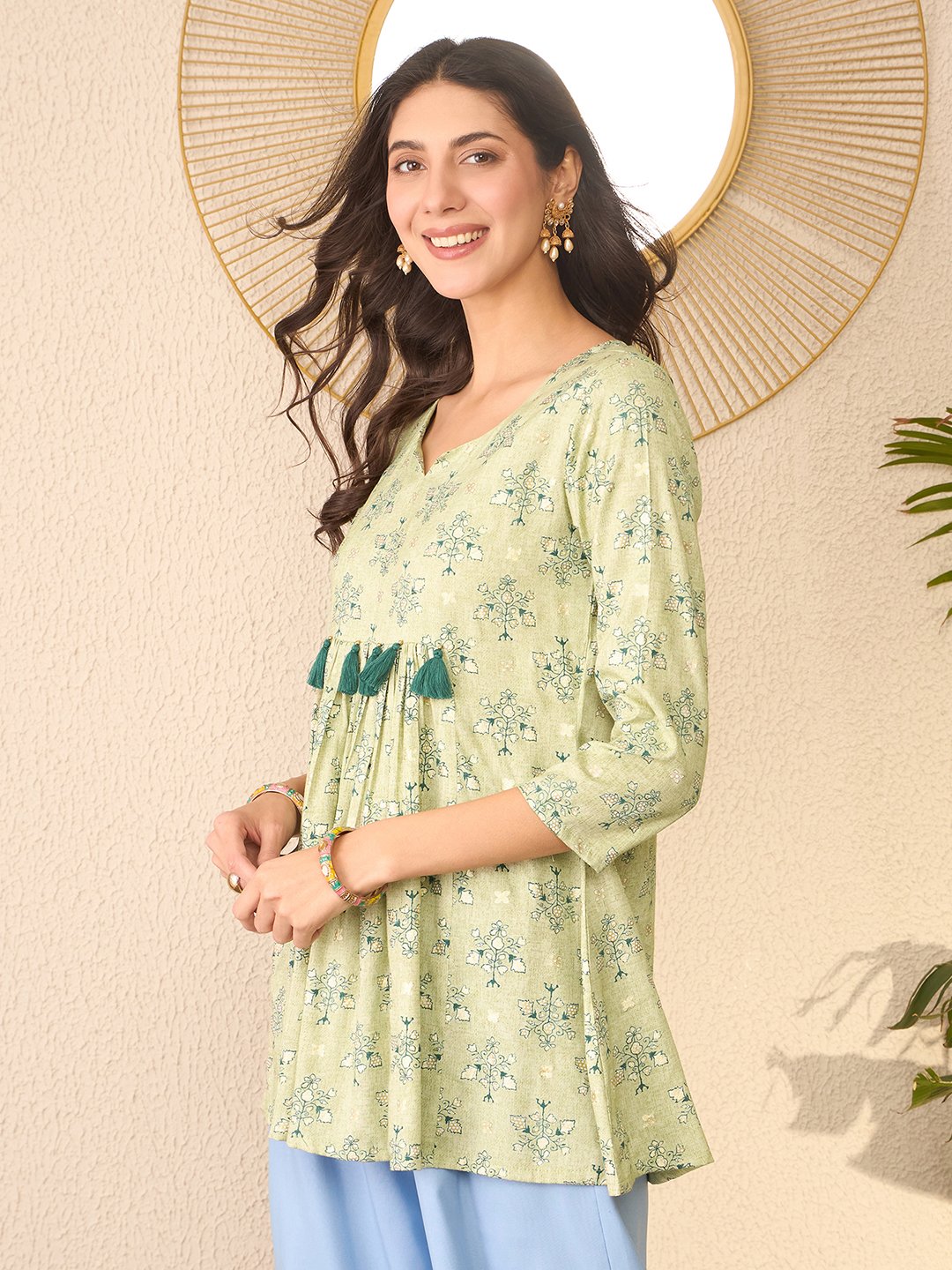 Green Floral Peplum Top