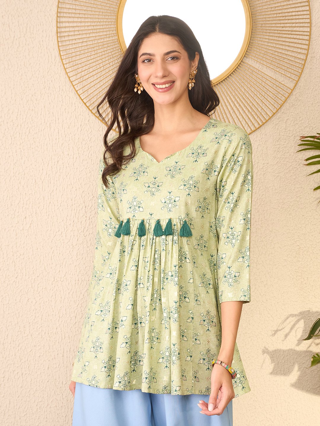 Green Floral Peplum Top