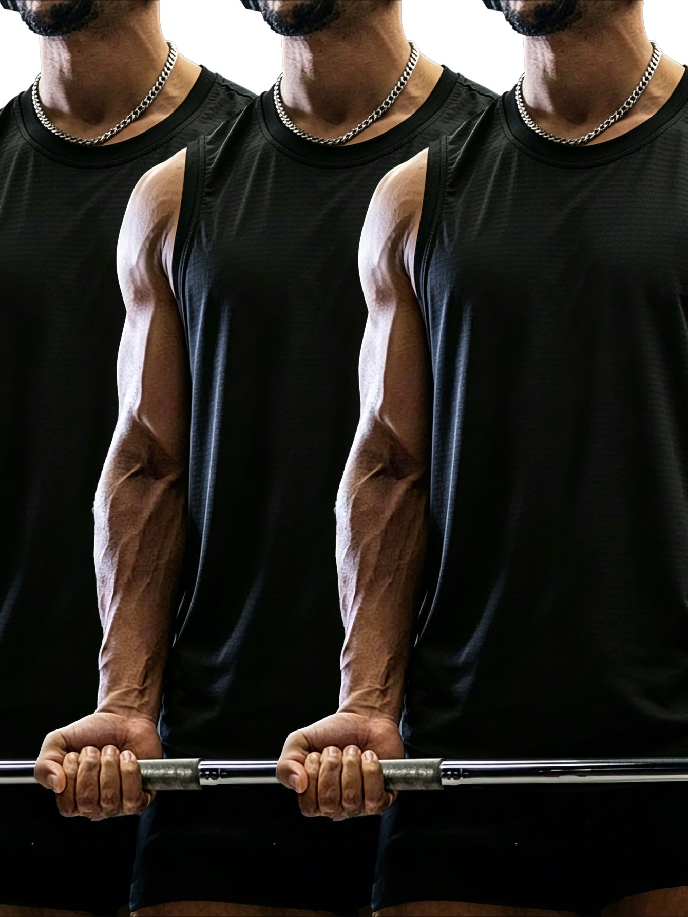 Pack of 3 - Black Plain Athletic Tank Top
