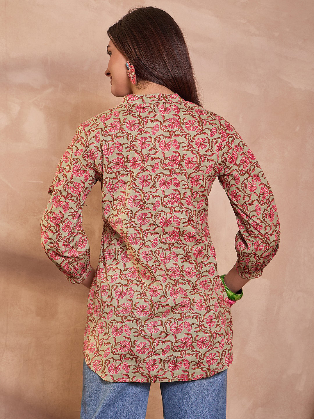 Green Cotton Floral Printed Top