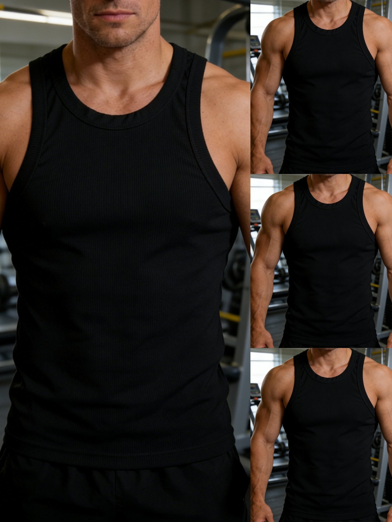 Pack of 3 - Black Plain Athletic Tank Top