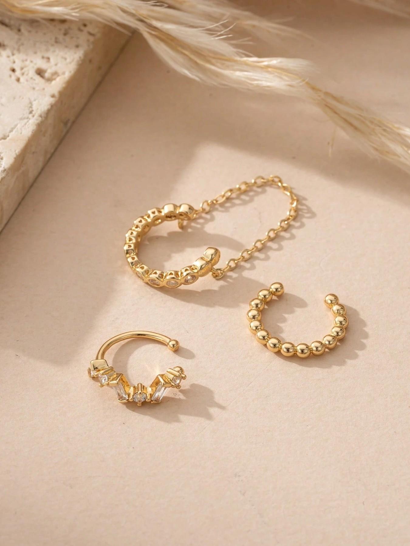 Gold Ear Cuffs with Zirconia