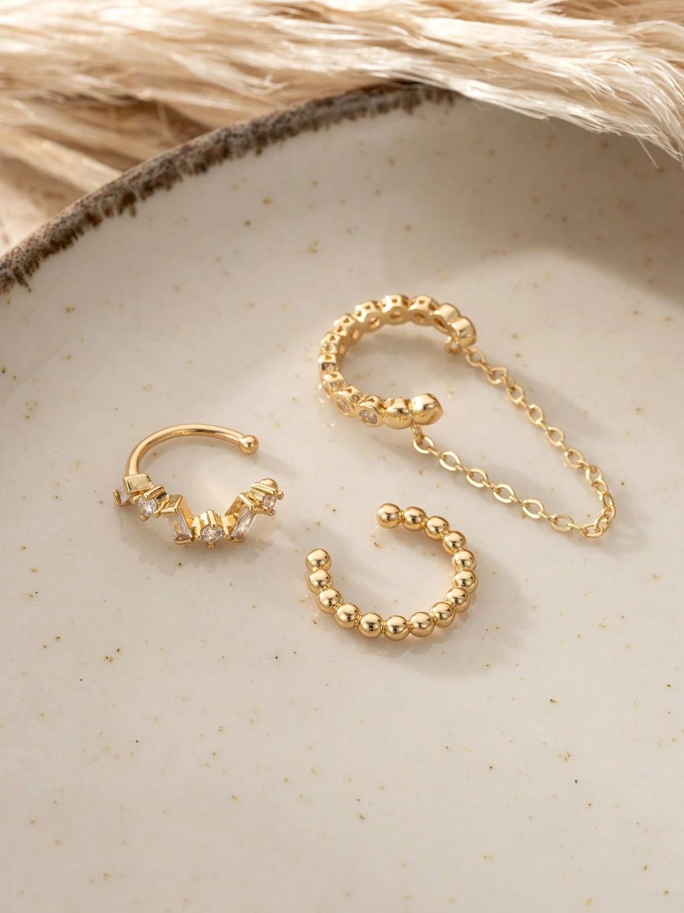 Gold Ear Cuffs with Zirconia