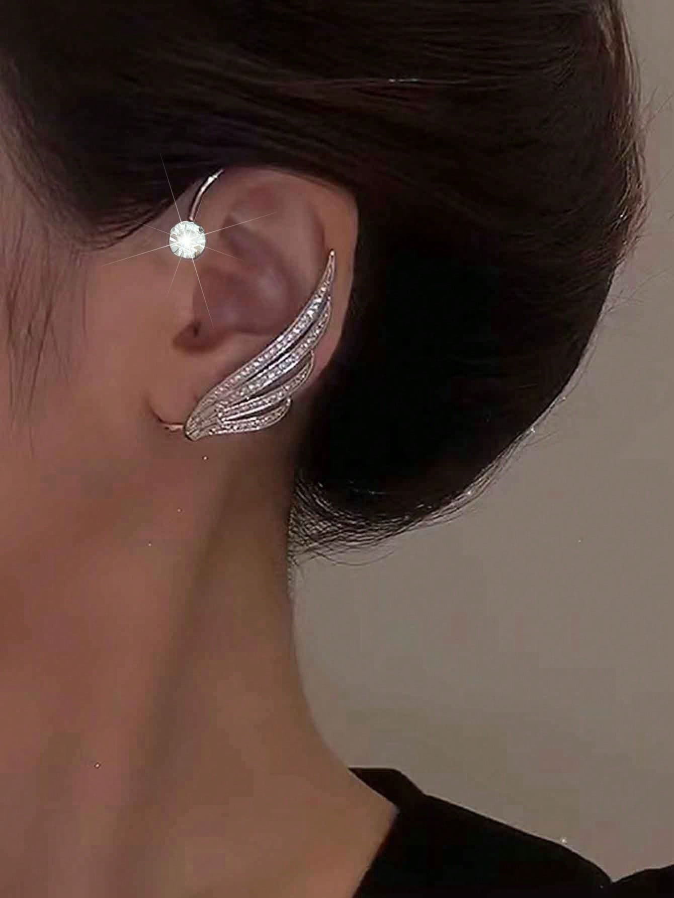 Silver Angel Wing Ear Cuff with Crystal