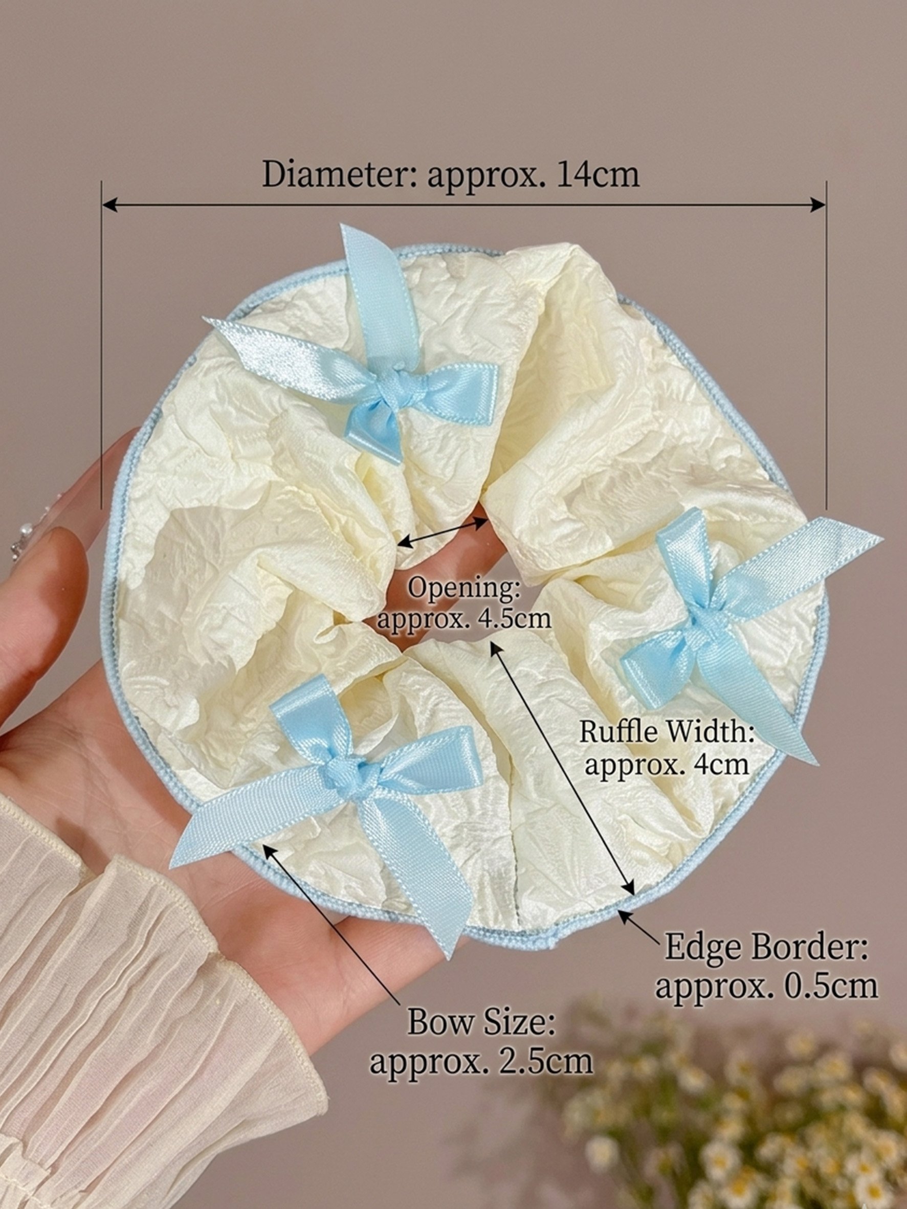 Cream Crinkle Scrunchie with Satin Mini Bow, 14cm