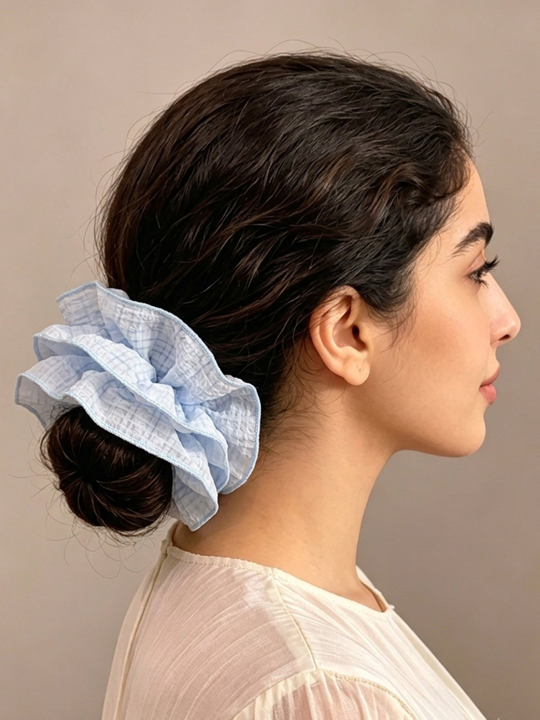 Light Blue Crinkle Ruffle Scrunchie, 14cm