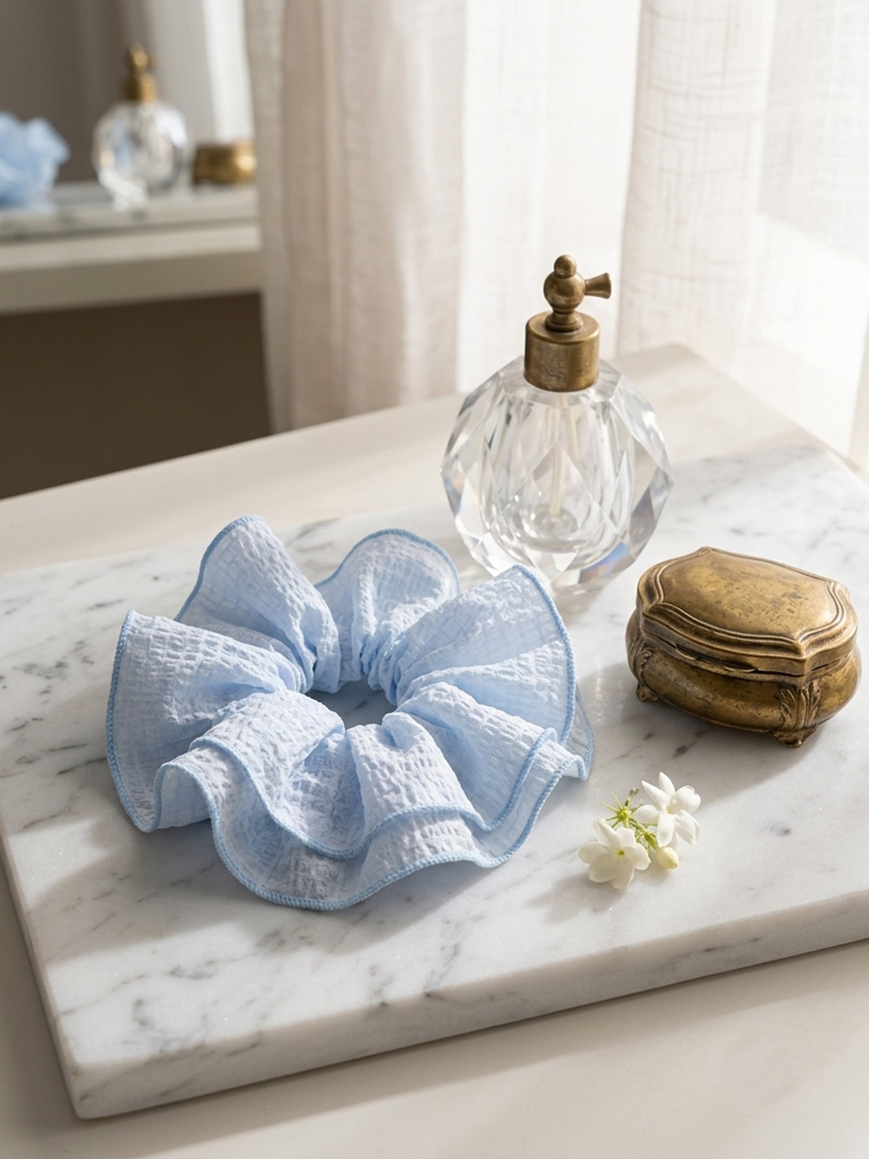 Light Blue Crinkle Ruffle Scrunchie, 14cm