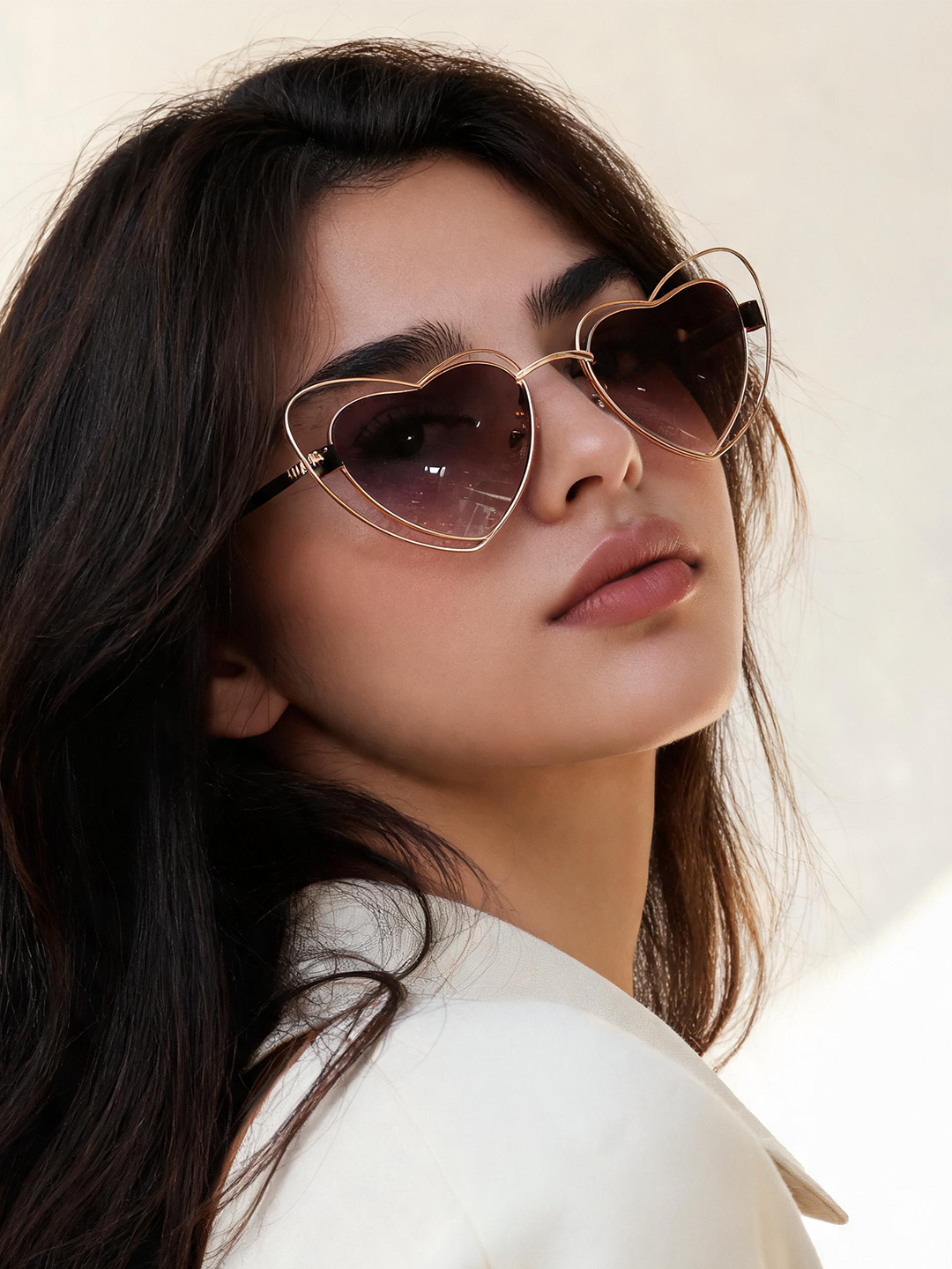 Coffee Brown Heart Shape Sunglasess