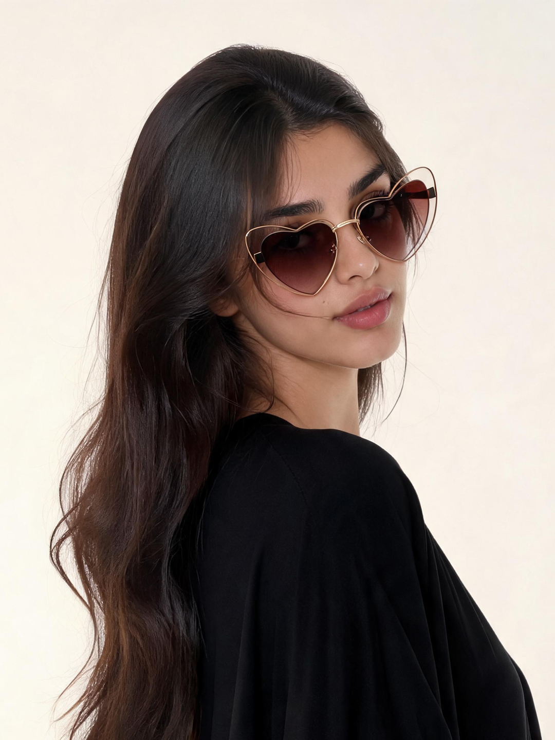 Coffee Brown Heart Shape Sunglasess