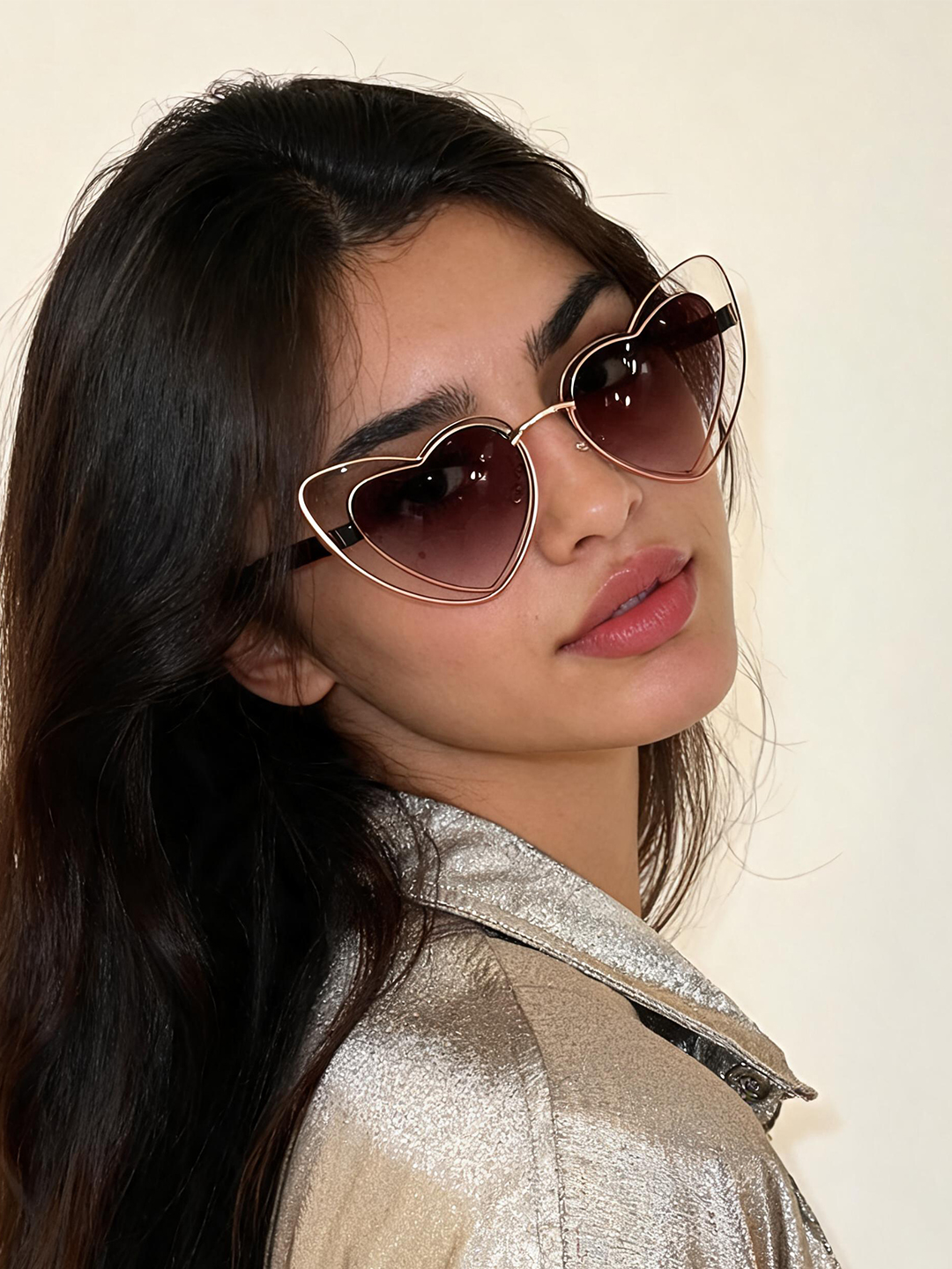 Coffee Brown Heart Shape Sunglasess