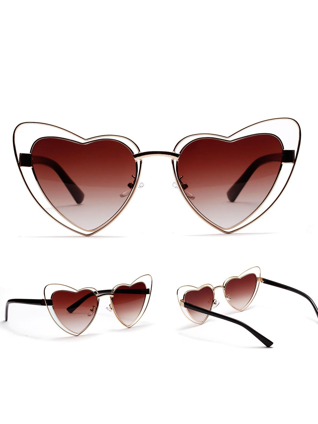 Coffee Brown Heart Shape Sunglasess