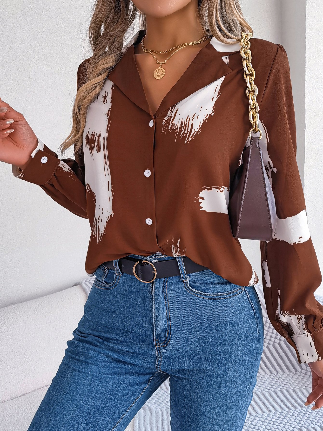 Coffee Brown Abstract Print Regular Fit Shirt