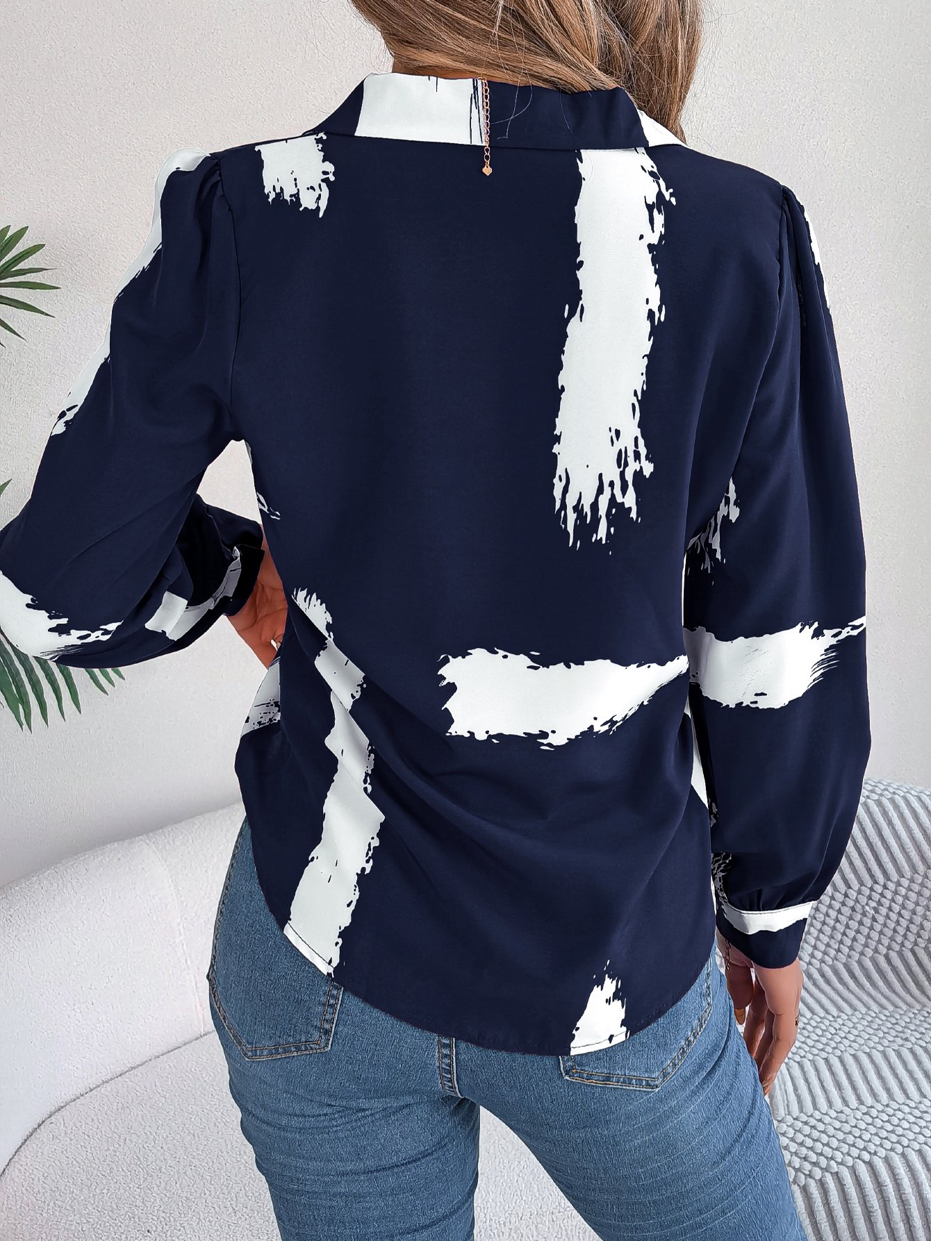 Navy Blue Abstract Print Regular Fit Shirt