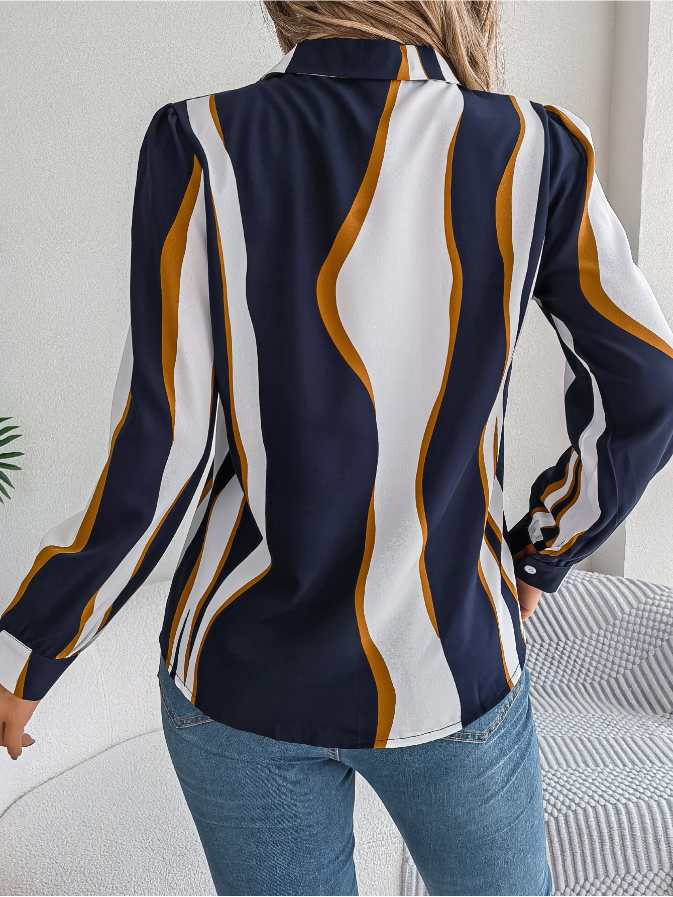 Navy Blue Striped Regular Fit Button-Up Shirt