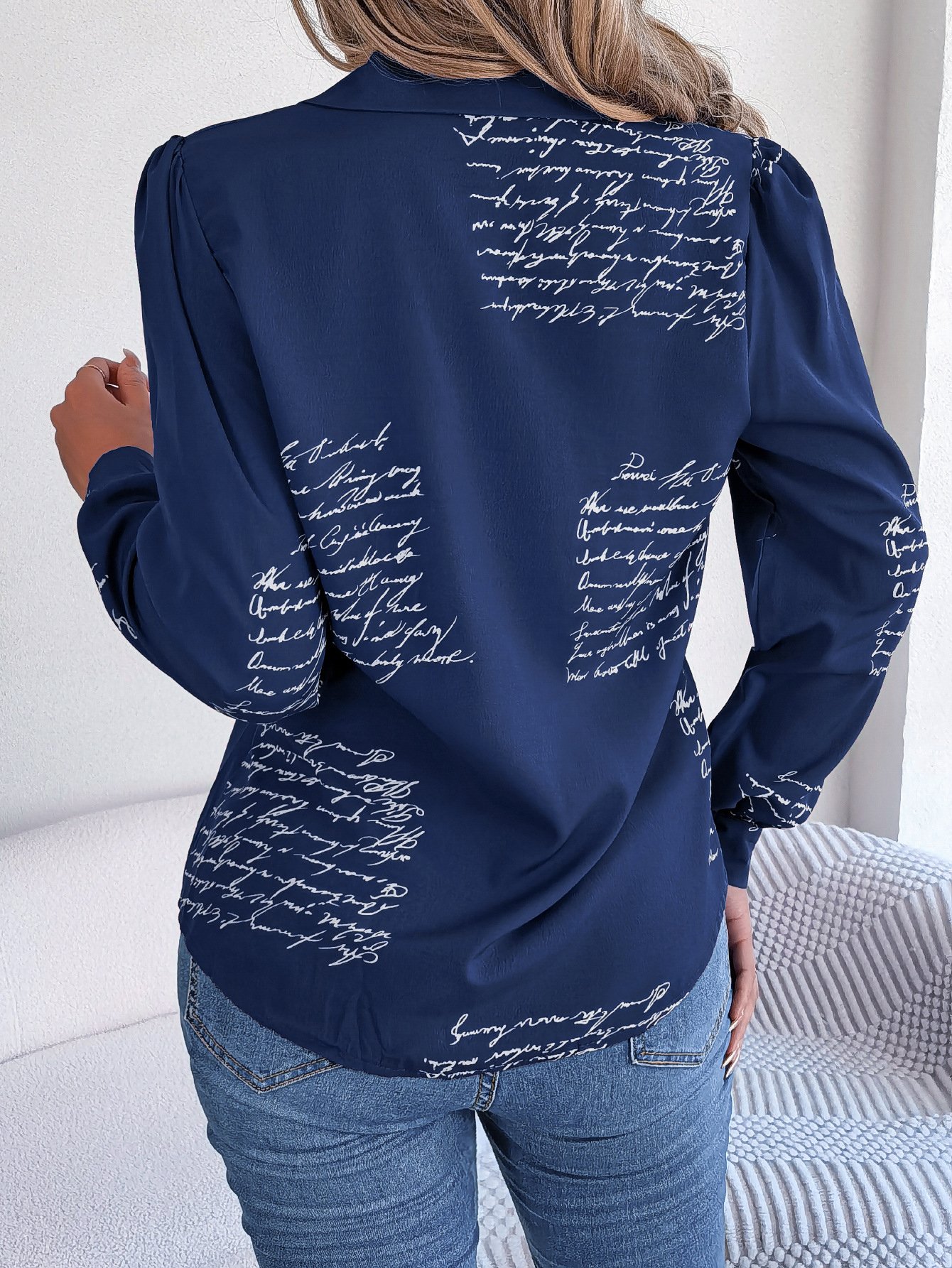 Navy Blue Script Print Regular Fit Shirt