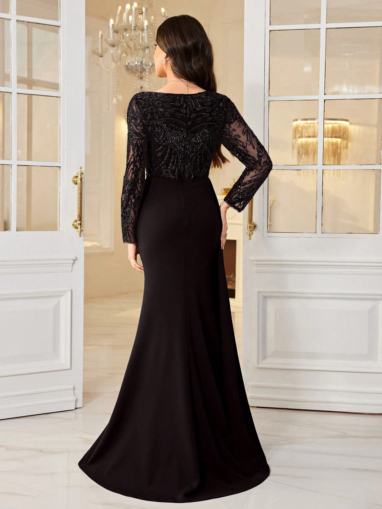 Black Sequin Bodice Maxi Dress