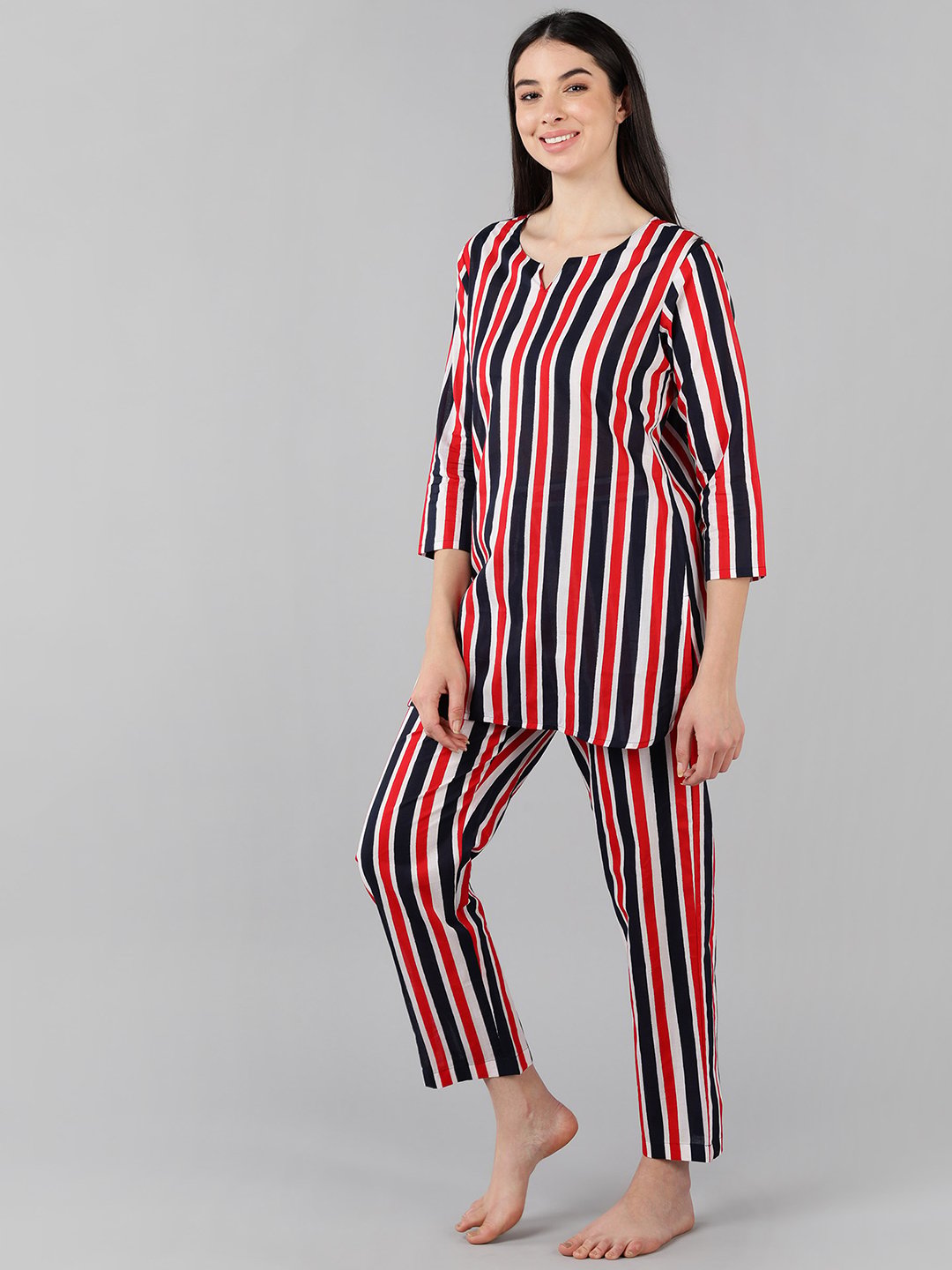 Multi-Stripe 3/4 Sleeve Nightdress