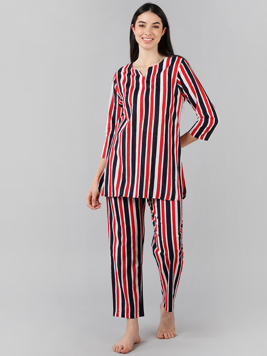 Multi-Stripe 3/4 Sleeve Nightdress