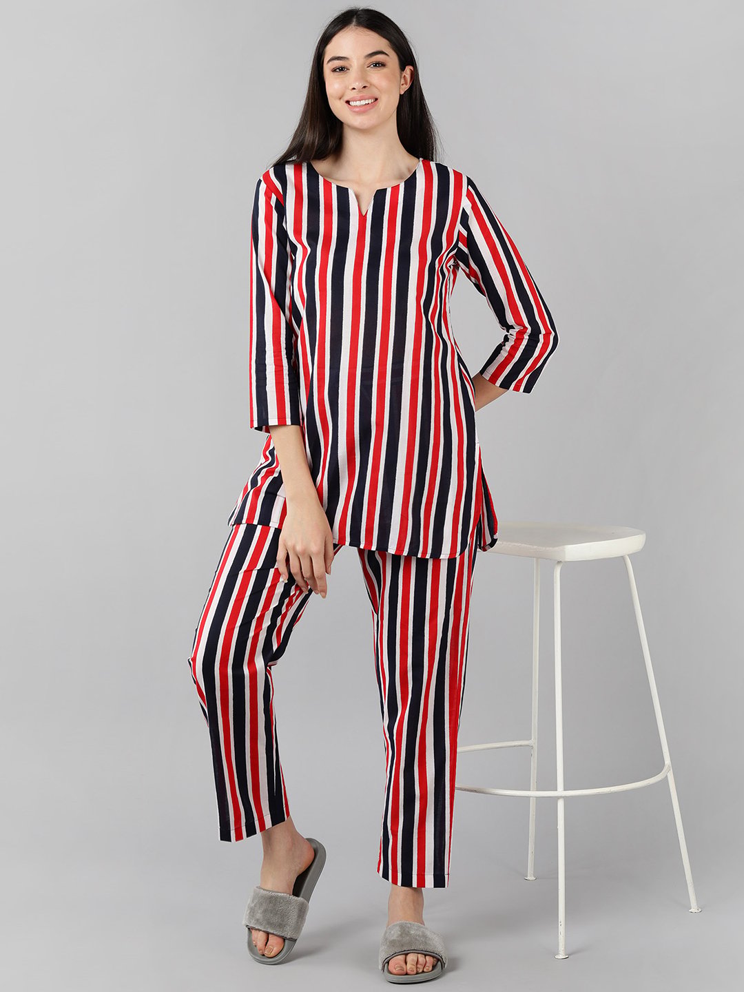 Multi-Stripe 3/4 Sleeve Nightdress