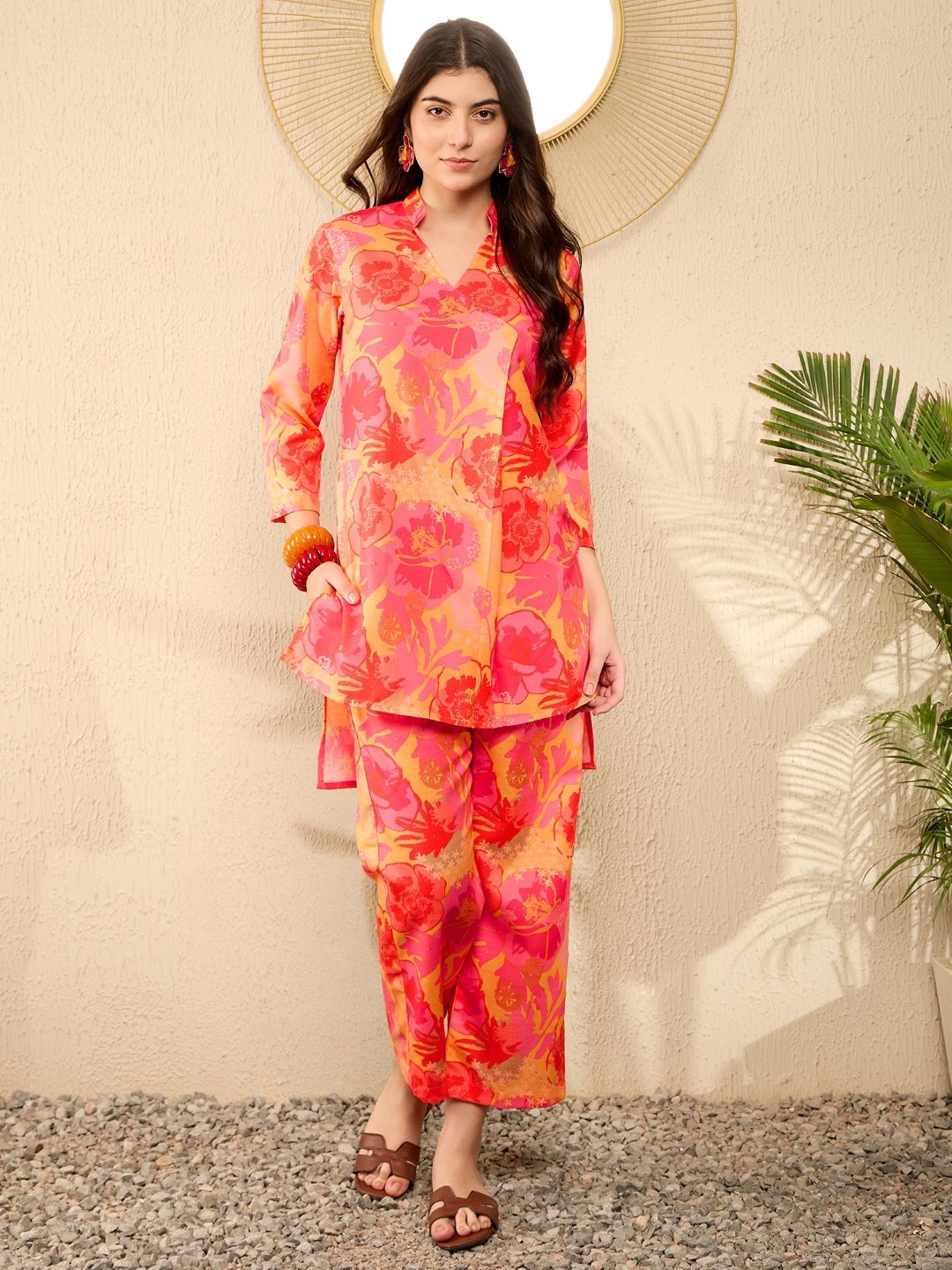 Floral Viscose Co-ord Set with Tunic and Trousers
