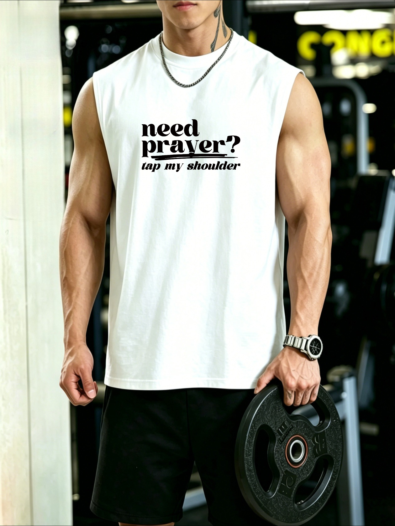 Men White Graphic Print Sleeveless Tank Top