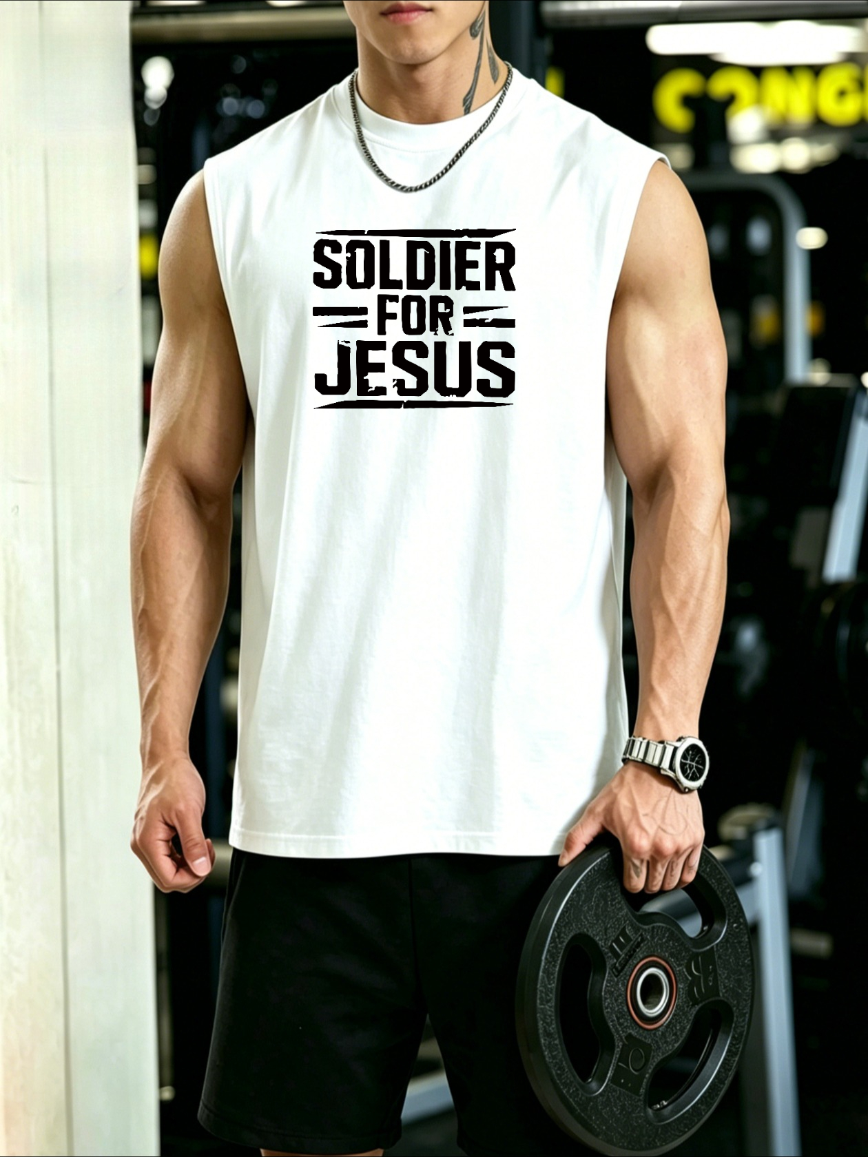 Men White Graphic Print Sleeveless Tank Top