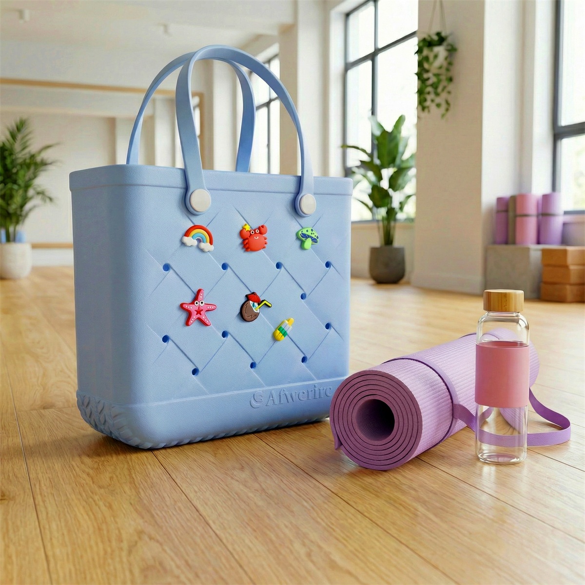 Blue Textured Tote Bag