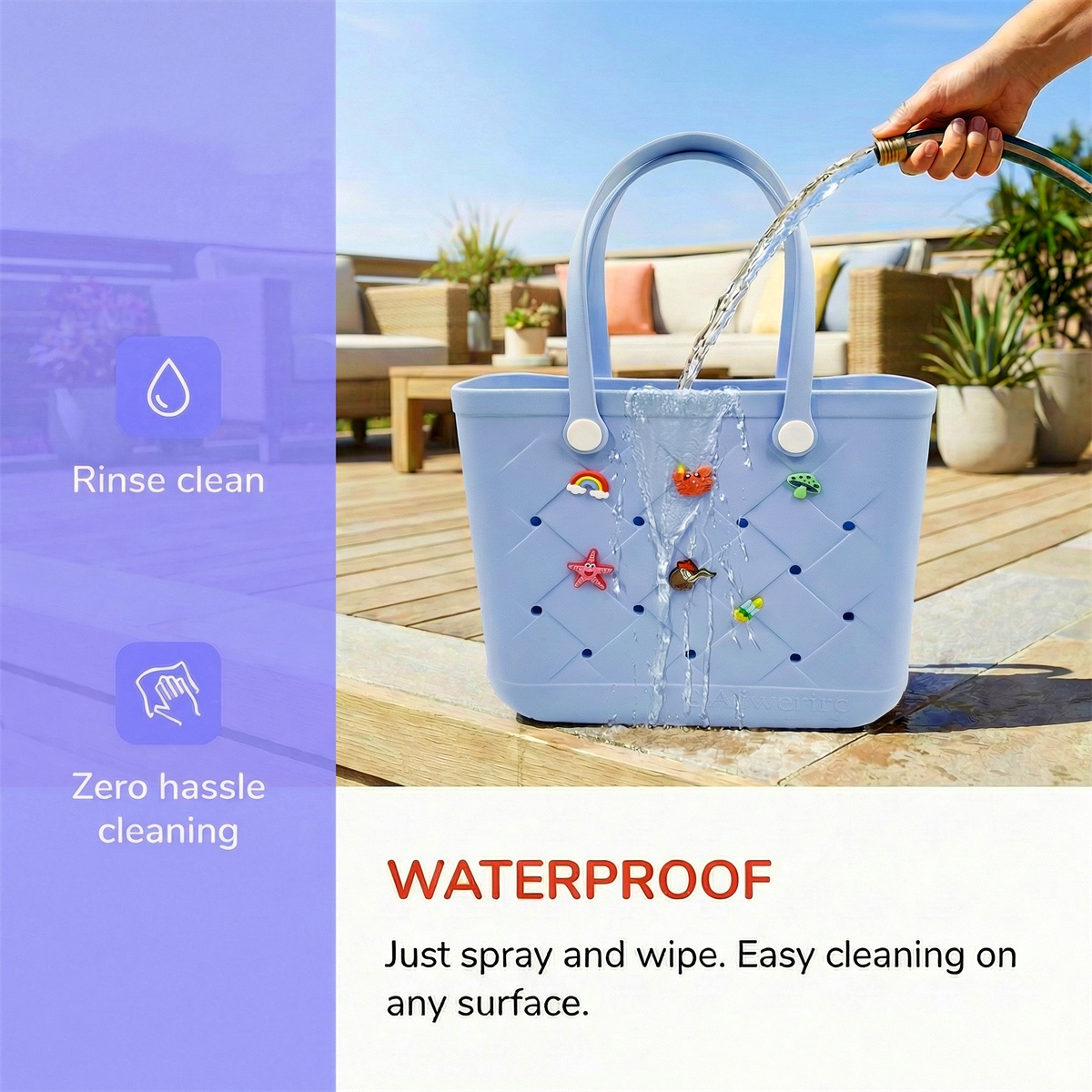 Blue Textured Tote Bag