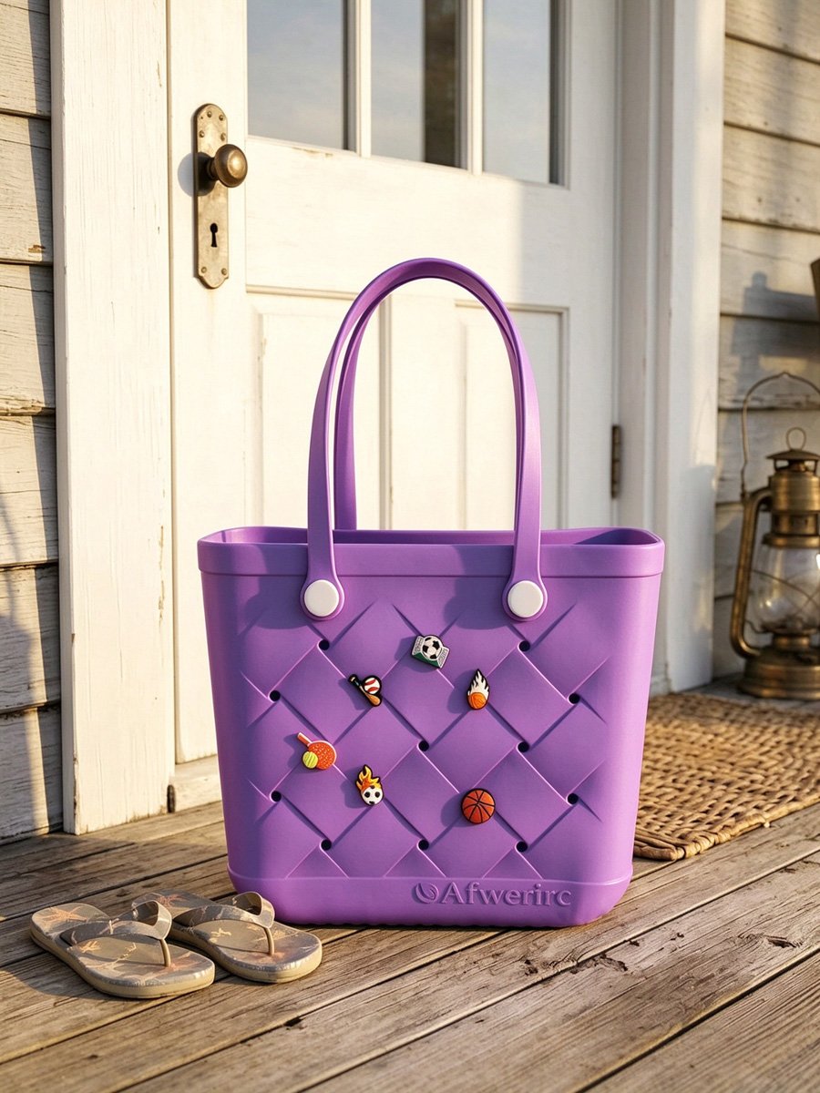 Purple Quilted-Look Tote Bag