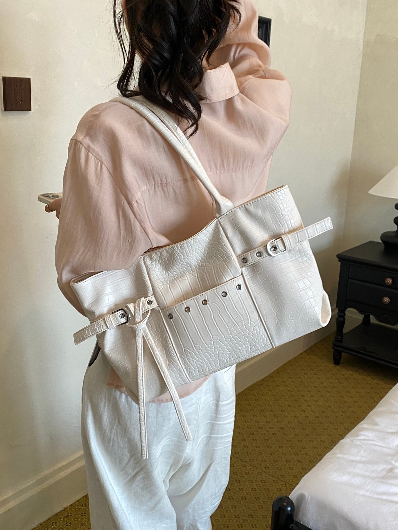 White Textured Tote Bag