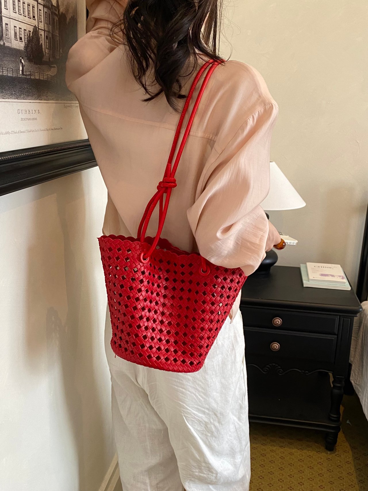 Red Basket Weave Design Crossbody Bag