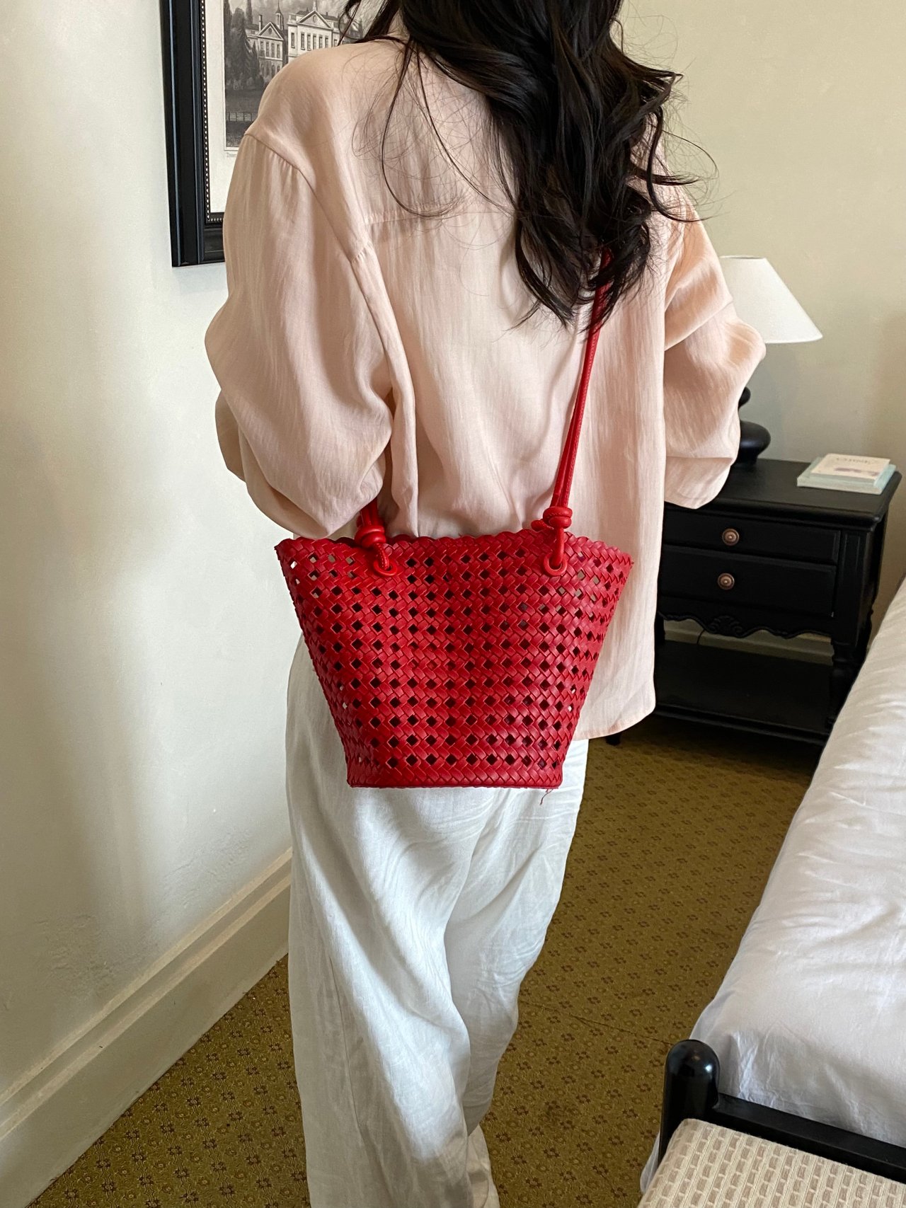 Red Basket Weave Design Crossbody Bag