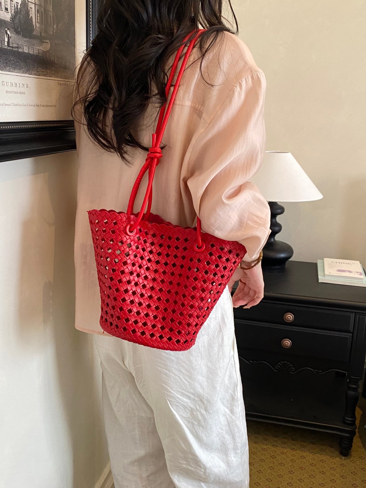 Red Basket Weave Design Crossbody Bag