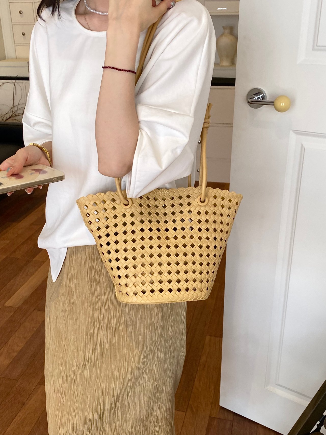 Yellow Basket Weave Design Crossbody Bag