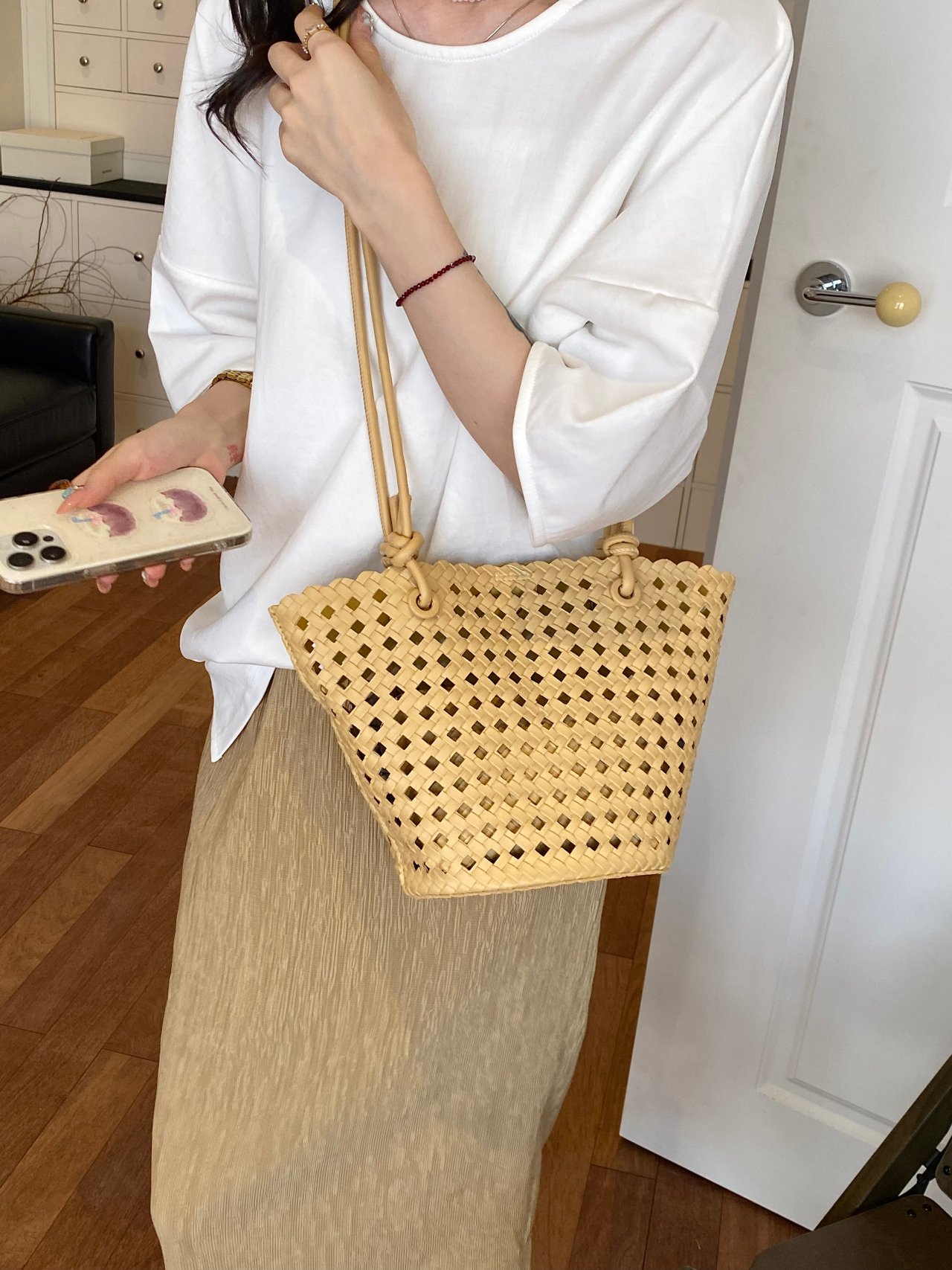 Yellow Basket Weave Design Crossbody Bag