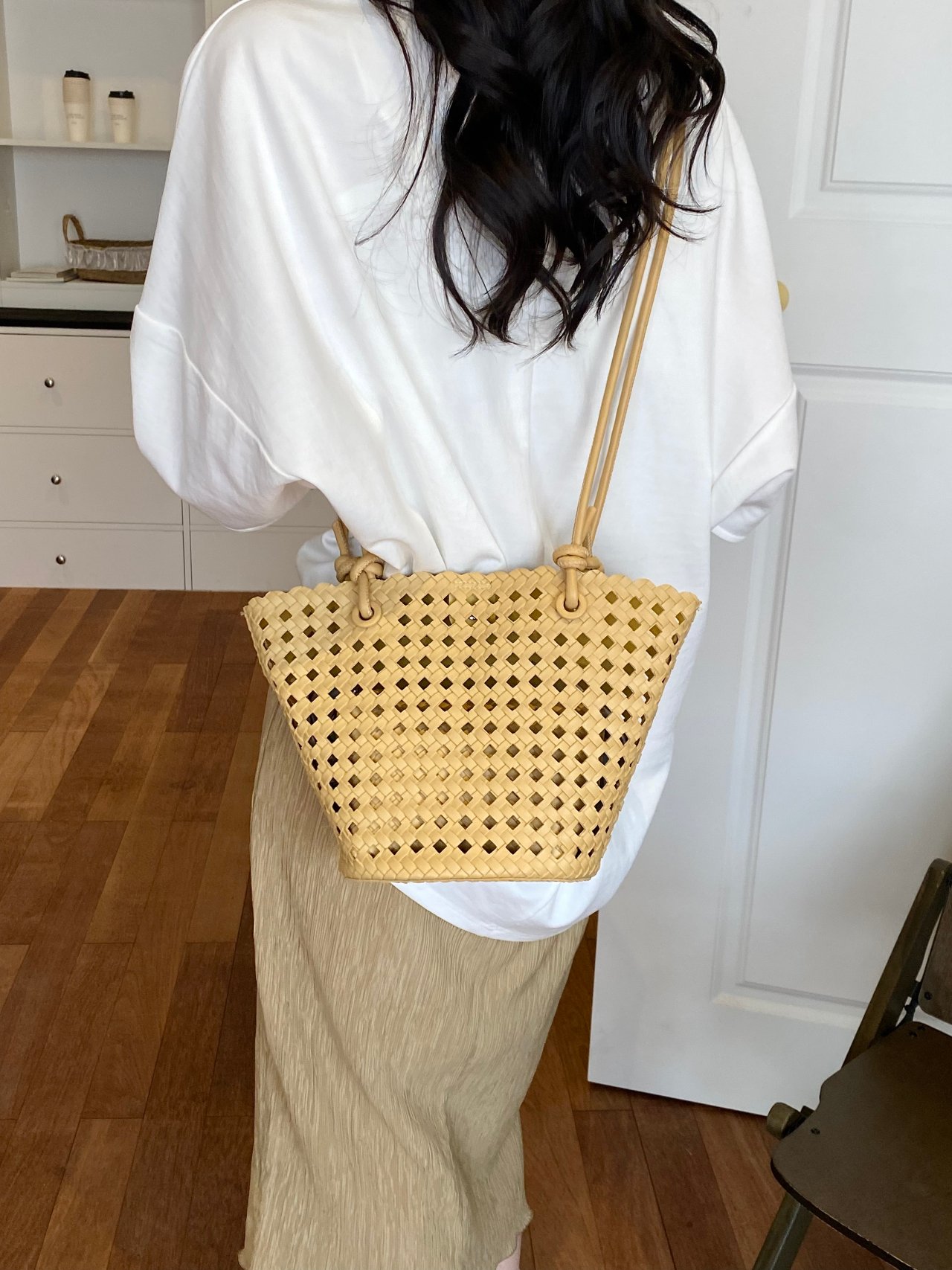 Yellow Basket Weave Design Crossbody Bag
